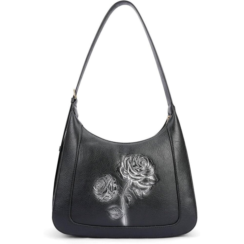 Small Vegan Leather Shoulder Bag Women Embossed Trendy Hobo Purse Handy
